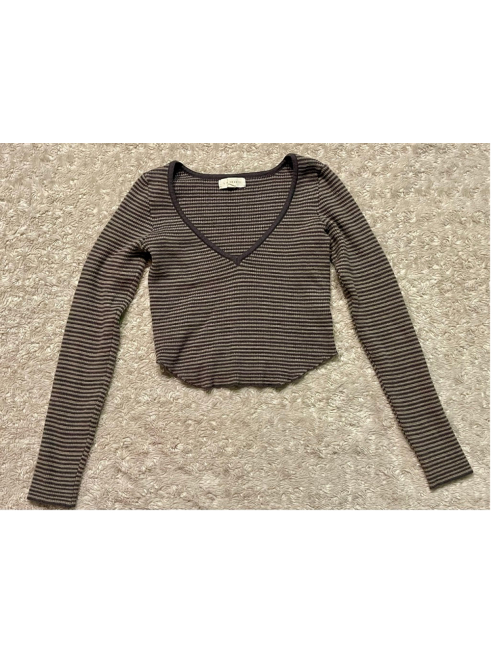 LA Hearts Striped Long Sleeve Ribbed Cropped Shirt, Gray, Size XS, EUC
